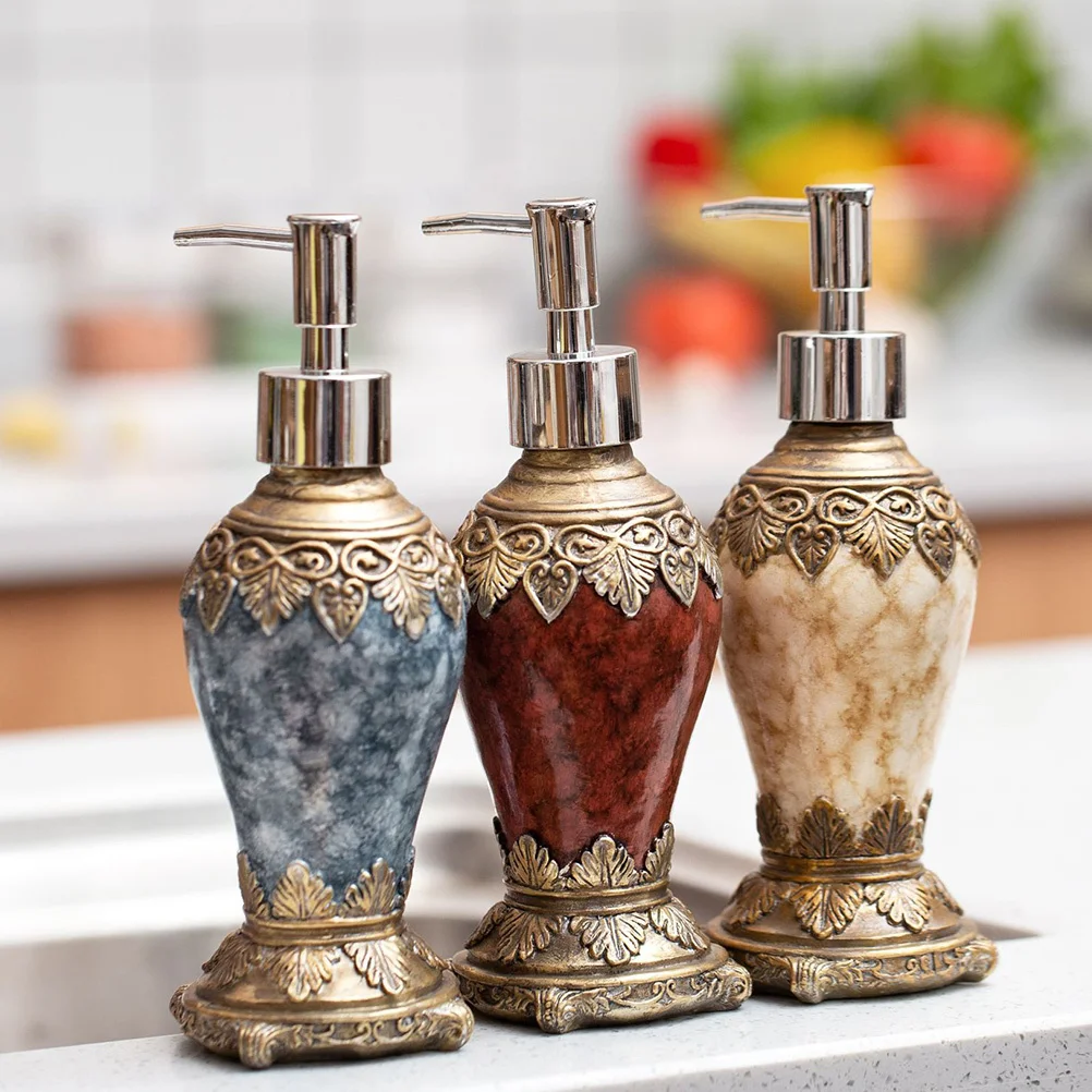 

Creative Resin Empty Dispenser 300ml Shower Gel Bottle Retro Pattern Agate Color Refillable Squeezable Storage