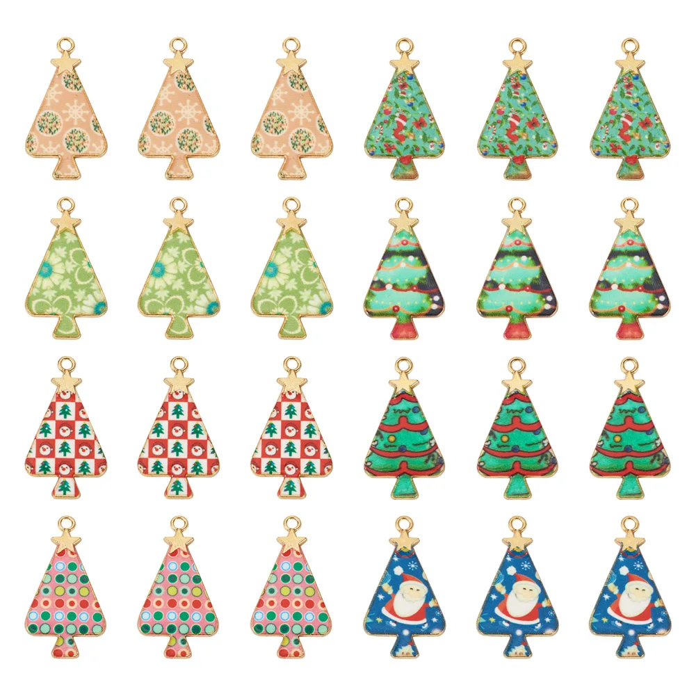 30Pcs Christmas Trees Charms Enamel Alloy Pendants Random Color for Jewelry Making Diy Dangle Earrings Keychain Bracelet  Gifts