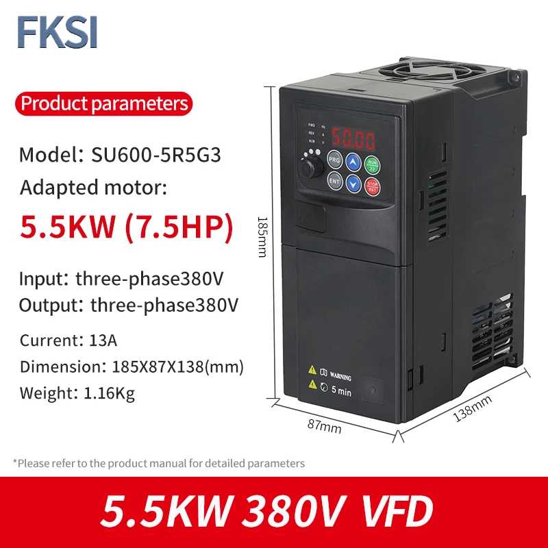 VFD SU600 5.5KW 380V single-phase input 380V three-phase output adjustable speed drive frequency converter