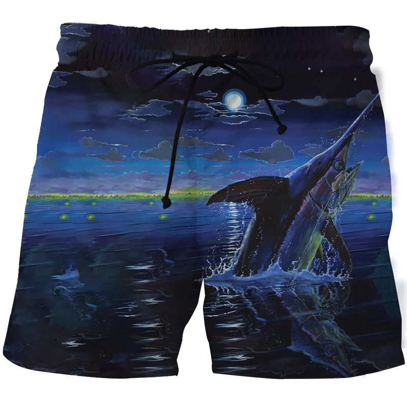 3D printed beach shorts in summer fishing Harajuku funny hip-hop swimming men\'s shorts unisex loose sports five-point shorts