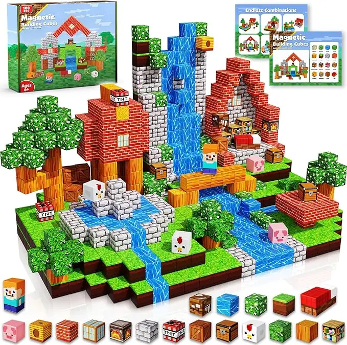 

Creative building blocks 100 pieces stacking toys, Montessori sensory toys for science and technology magic cube building blocks