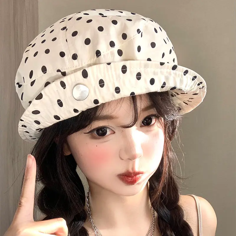 Koreanische Polka-Dot-Jacquard Newsboy Caps mit breiter Krempe für Damen – Vielseitige achteckige Malerhüte für Frühling und Sommer – Detail 2