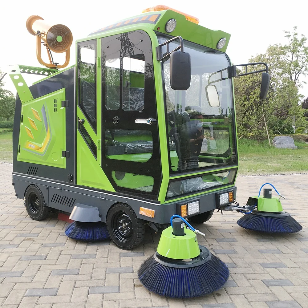 Industrial Enclosed Ride-On Sweeper 48V Electric Road Cleaning Machine for All-Weather Factory Warehouse Yard