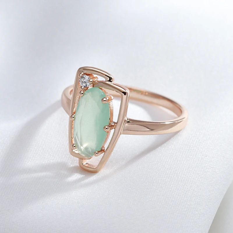 JULYDREAM Geometric Hollow Oval Mist Green Zircon Women\'s Rings 585 Rose Gold Color Fashion Jewelry Party Vintage Accessories