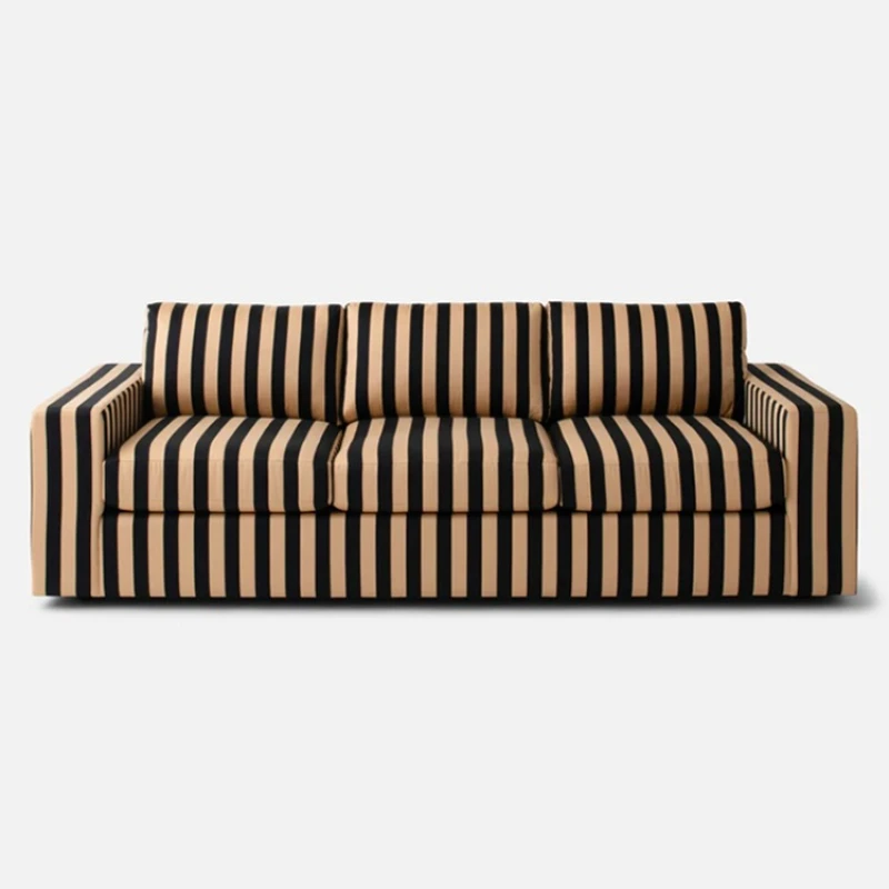 

American retro medieval three-person sofa small apartment living room B & B French striped fabric sofa