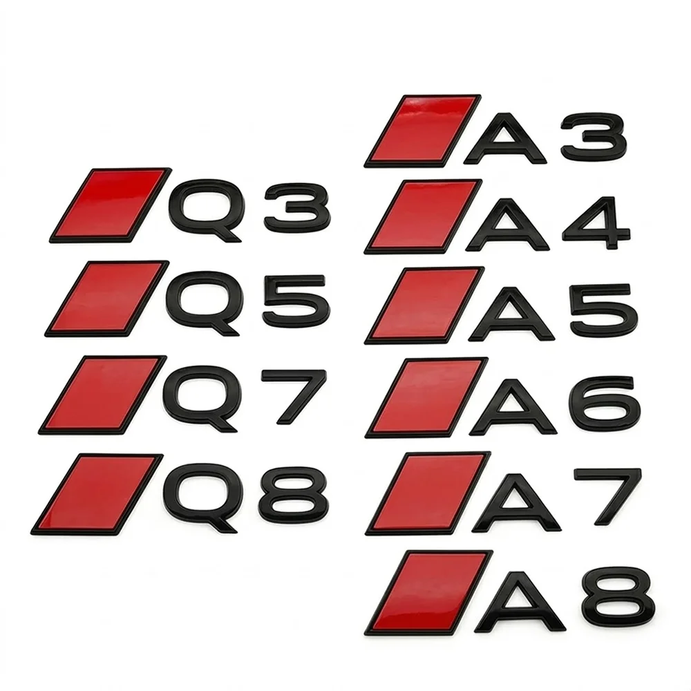 Image of NEUES 3D ABS Auto-Styling Logo A3 A4 Q3 Q5 Heckklappen-Emblem Aufkleber für Audi A3 A4 A5 A6 A7 A8 Q3 Q5 Q7 Q8 Auto-Zubehör