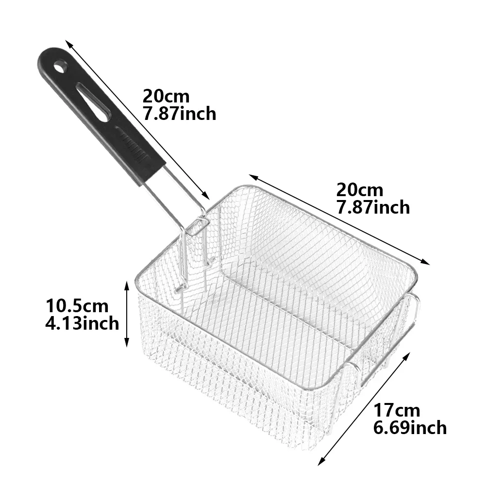 Detachable Fryer Basket Portable Practical Lightweight Stainless Steel Kitchen Safe Handle for Deep Chips Shrimps Easy Clean