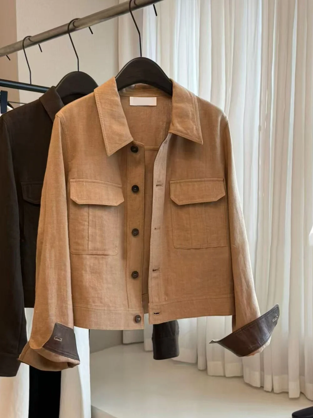 

Retro Khaki Spliced Collar Workwear Jaet Women's Spring Autumn Trendy Street Sle Motorcycle Windbreaker Top