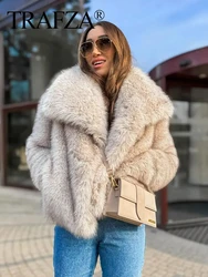 TRAFZA Women Faux Fur Jacket Coat Casual Loose Long Sleeve Lapel Warm Coats Female Winter Fashion Lady Chic Streetwear Jakcets