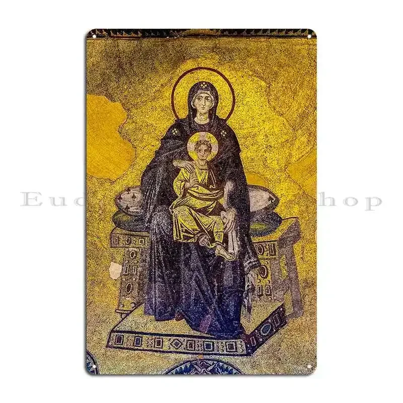 Virgin And Child Mosaic Hagia Sophia Metal Plaque Poster Party Plates Living Room Designer Wall Decor Mural Tin Sign Poster