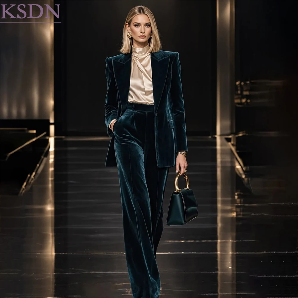 Elegant Women's Suits Fashion Single Breasted Peak Lapel Slim Fit Business 2 Piece Jacket Pants Customzied Female Clothing