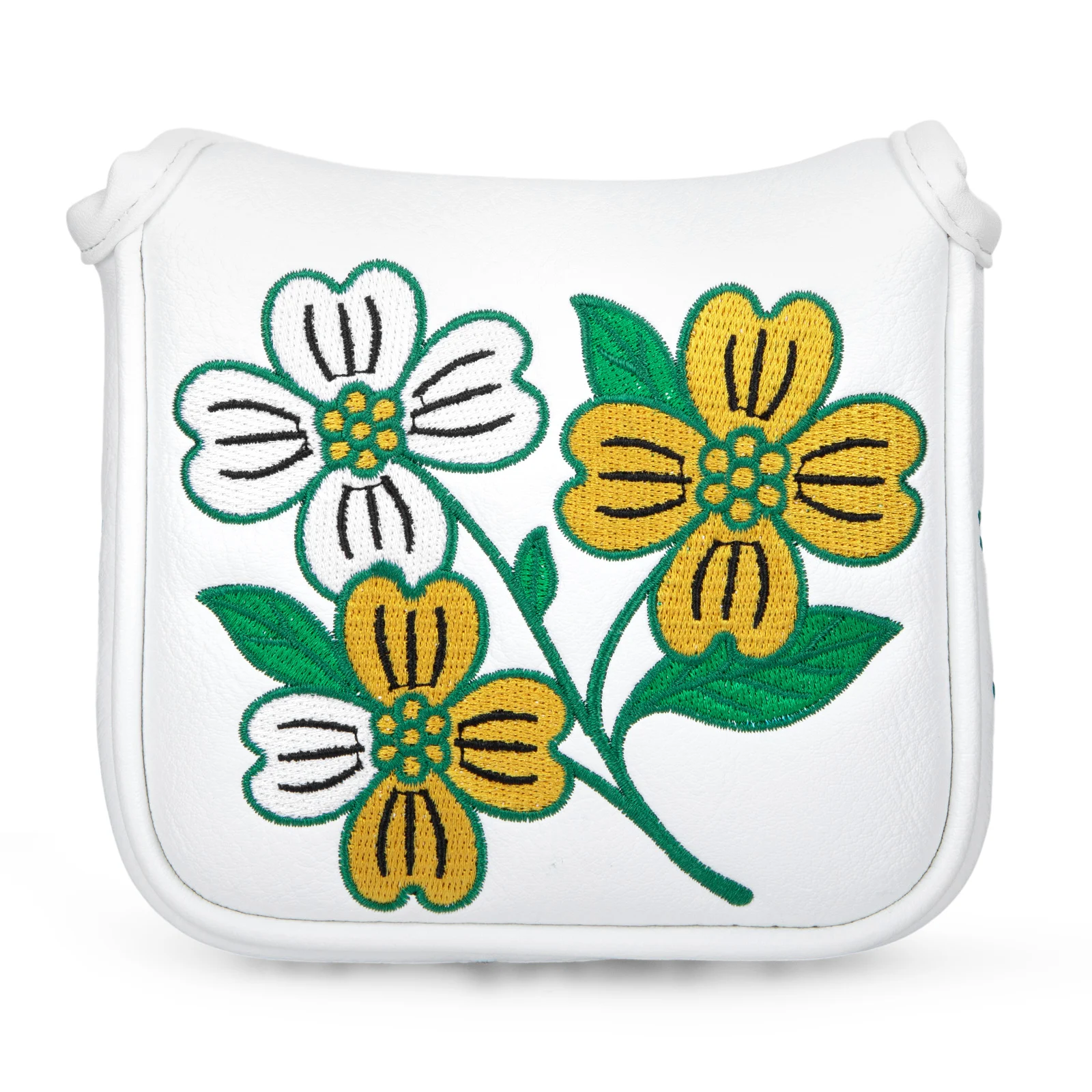 Golf Square Heel Shaft Mallet Putter Cover Headcover, Flower Magnetic Closure Elegant Embroidery Premium Leather Golf Mallet Put