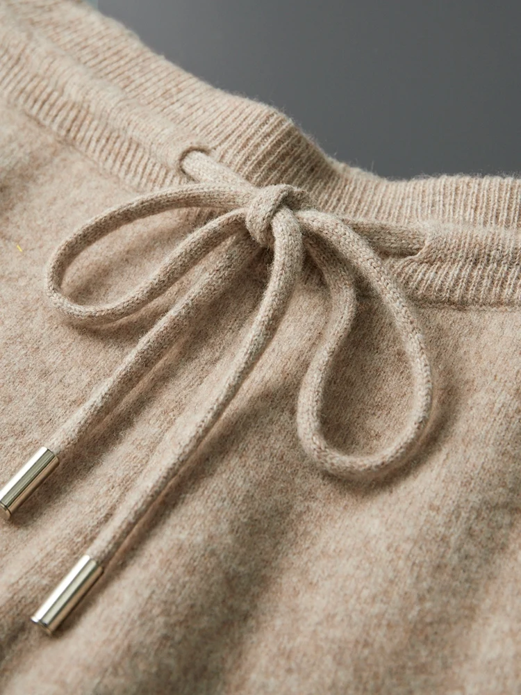 

TLOML Men‘s 100% Merino Wool Pants Thicken Straight Leg Pants Autumn Winter Smart Casual Cashmere Knitted Drawstring Trouser