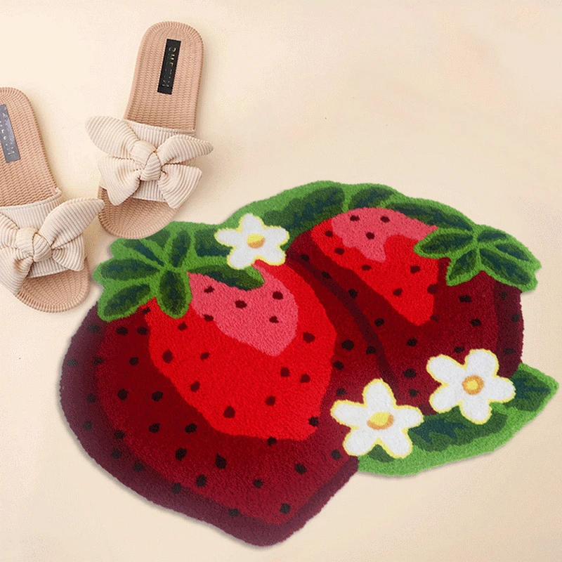 

Cute Strawberry Doormat 3D Fruit Children's Room Floor Mats Anti-slip Bathtub Side Rugs Bedroom Living Room Decor Area Carpet