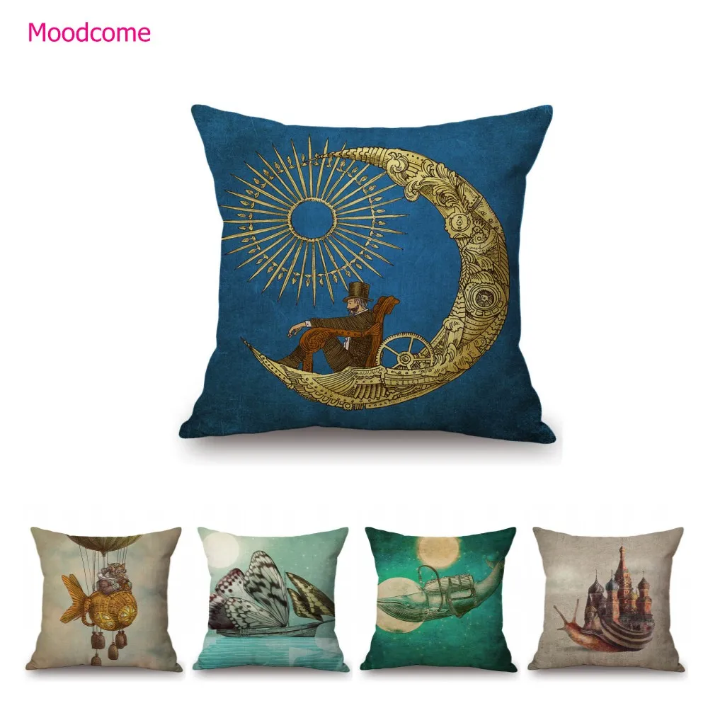 Children Nursery Cartoon Fatansy Fairland Snail Castle Moon Boat Flying Balloon Home Decoration Sofa Pillow Case Cushion Cover