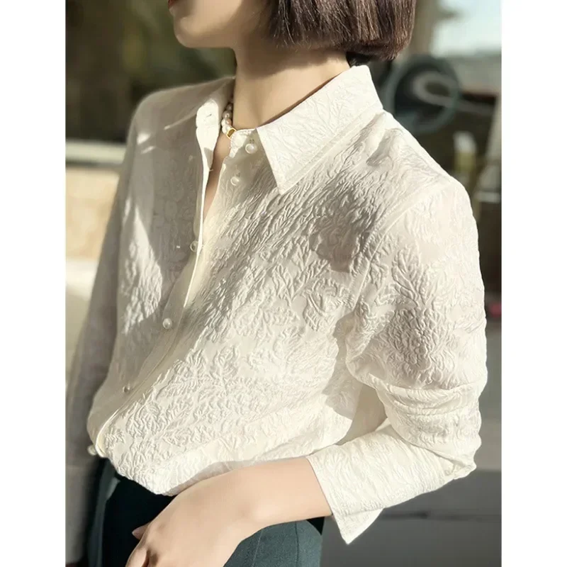 

High End Heavy Weight Silk White Shirt Mulberry Silk Shirt Spring 2023 Women's Green Silk Blouse Blouses for Women Fashion 2023