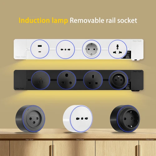 Imagen 2 del producto Toma de corriente de pared con lámpara de inducción, enchufe estándar italiano, UE, Reino Unido, para el hogar, cocina, oficina, enchufe extraíble, puerto USB C Universal