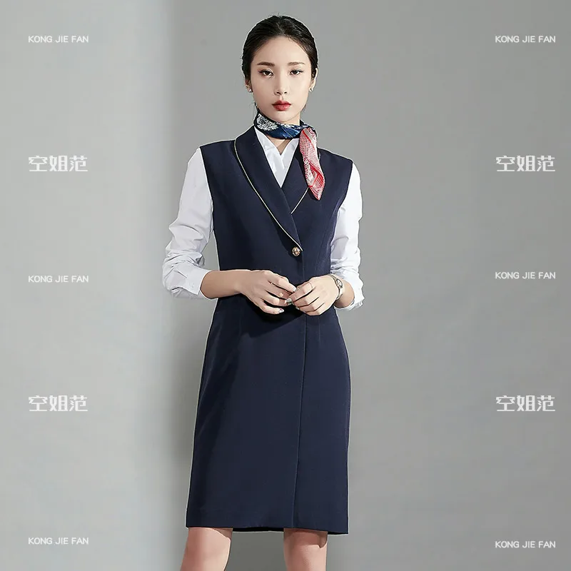 Airline Company Stewardess Uniform Professional Dress Elegant Lady Suit Beauty Salon Front Desk Jewelry Shop Formal Work Clothes