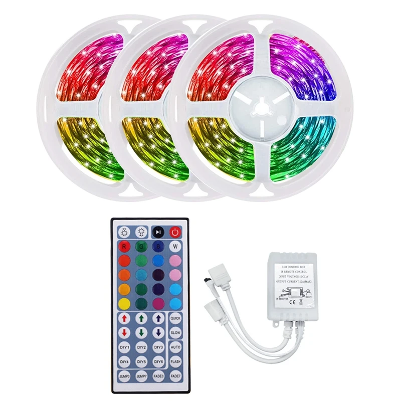 NEW-15M 3528 RGB LED Strip Light 900Leds Flexible LED Light Strip With 44 Key Remote For Halloween Christmas Bedroom