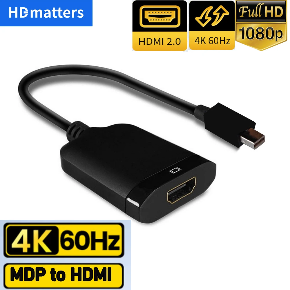 4K 60Hz Mini DisplayPort to HDMI 2.0 Cable Adapter Active Mini DisplayPort 1.4 to HDMI 2.0 Video Adapter for Nvidia Apple Macs