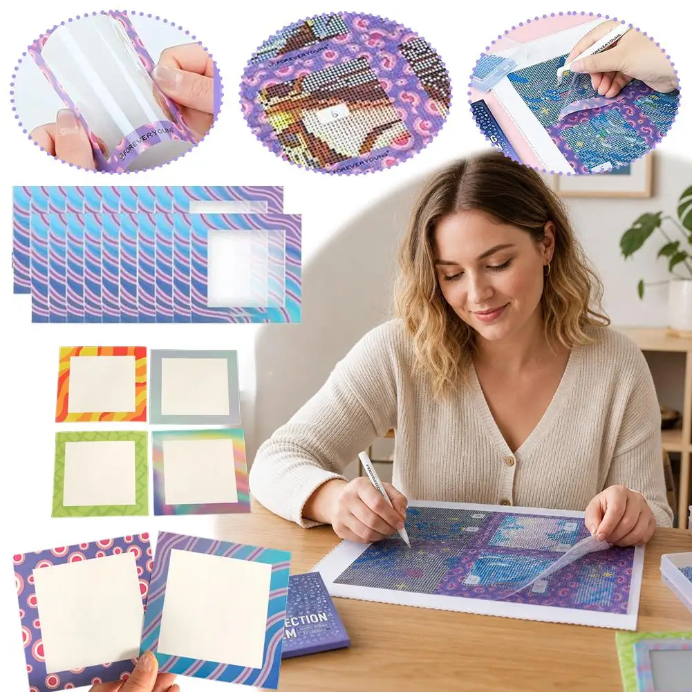 12Pcs Reusable Diamond Painting Alignment Release Film 10cm Colorful Pattern Protective Frame Assist Aligning Tool DIY Diamond