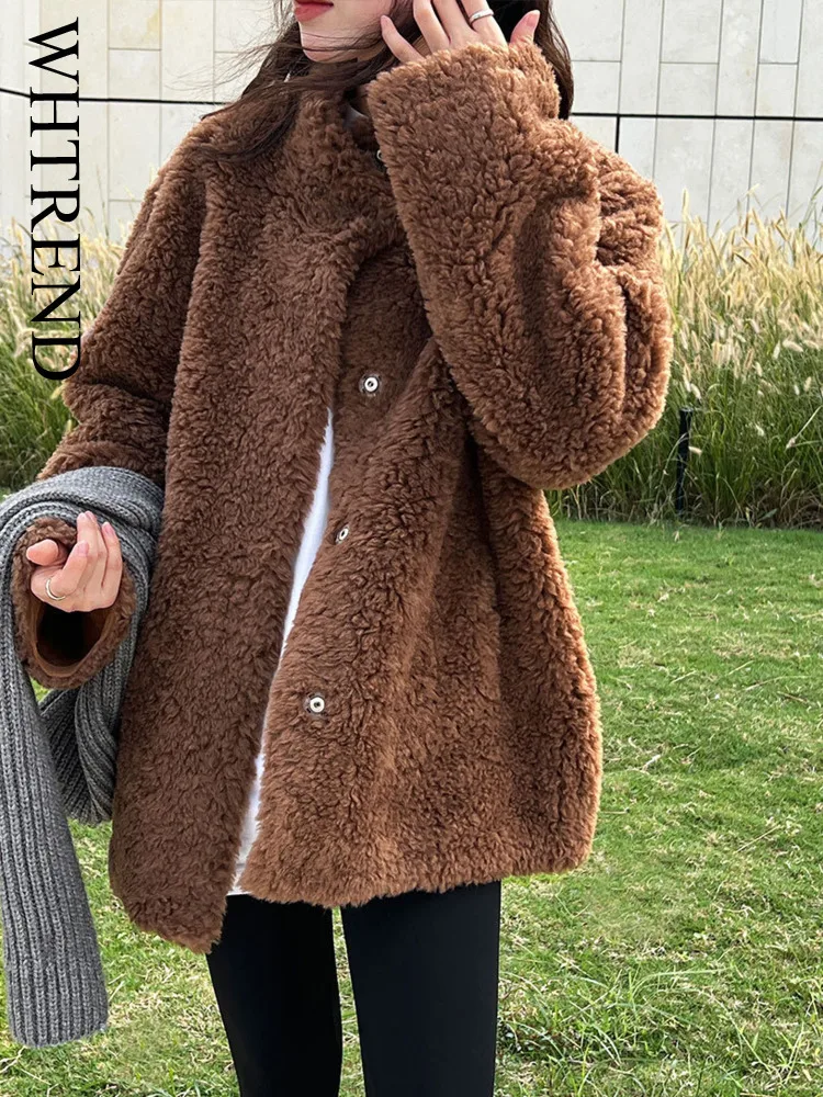 

WHTREND пальто из овечьей шерсти с воротником-стойкой для женщин, зимние новые высококачественные шерстяные пальто, женская теплая одежда WH2156