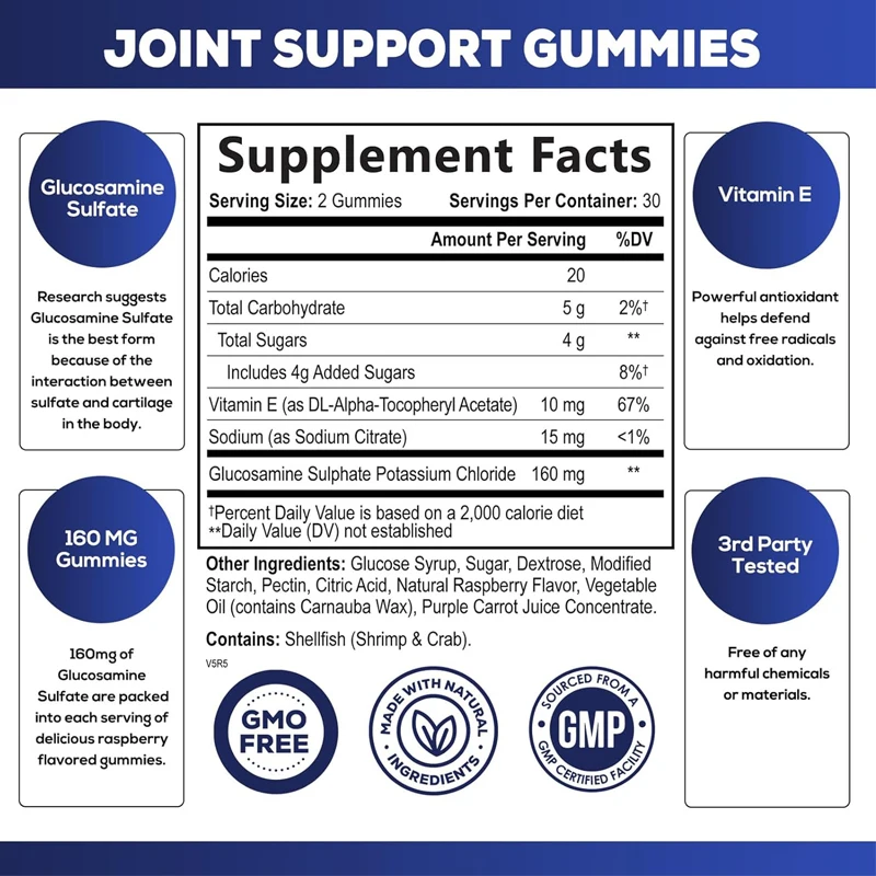 Soja de support articulaire à super glucosamine, bonbons mous, santé articulaire naturelle pour le dos, les genoux et les mains