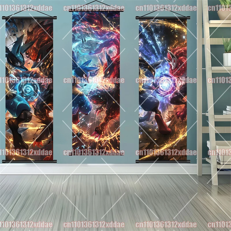 

Anime Scroll Painting Pokemon Lucario Rayquaza Pikachu Charmander Zoroark Eevee Studio Background Wall HD Poster Children's Gift
