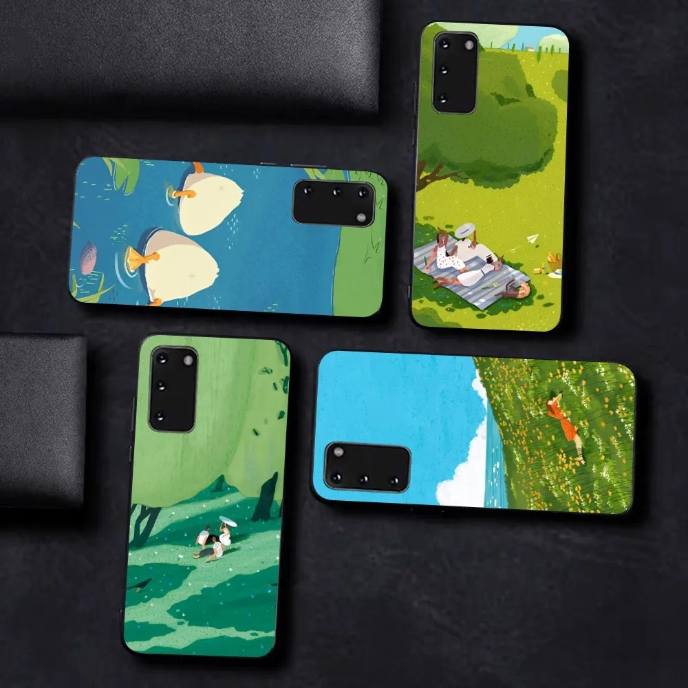 Summer illustration Phone Case For Samsung S 9 10 20 21 22 23 30 23plus lite Ultra FE S10lite Fundas