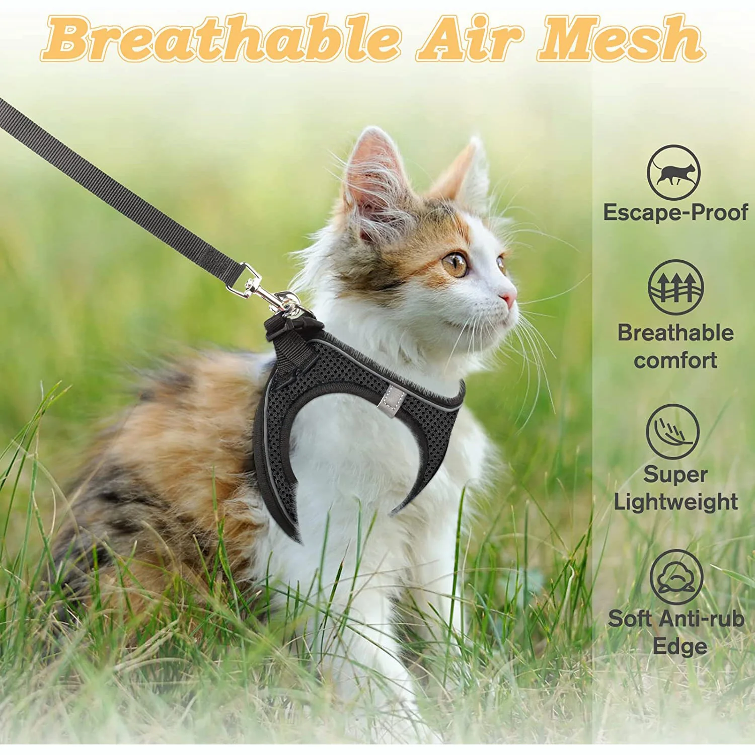 Cat Harness and Leash for Walking Escape Proof, Adjustable Kitten Vest Harness Reflective Soft Mesh Puppy Harness for Outdoor, C