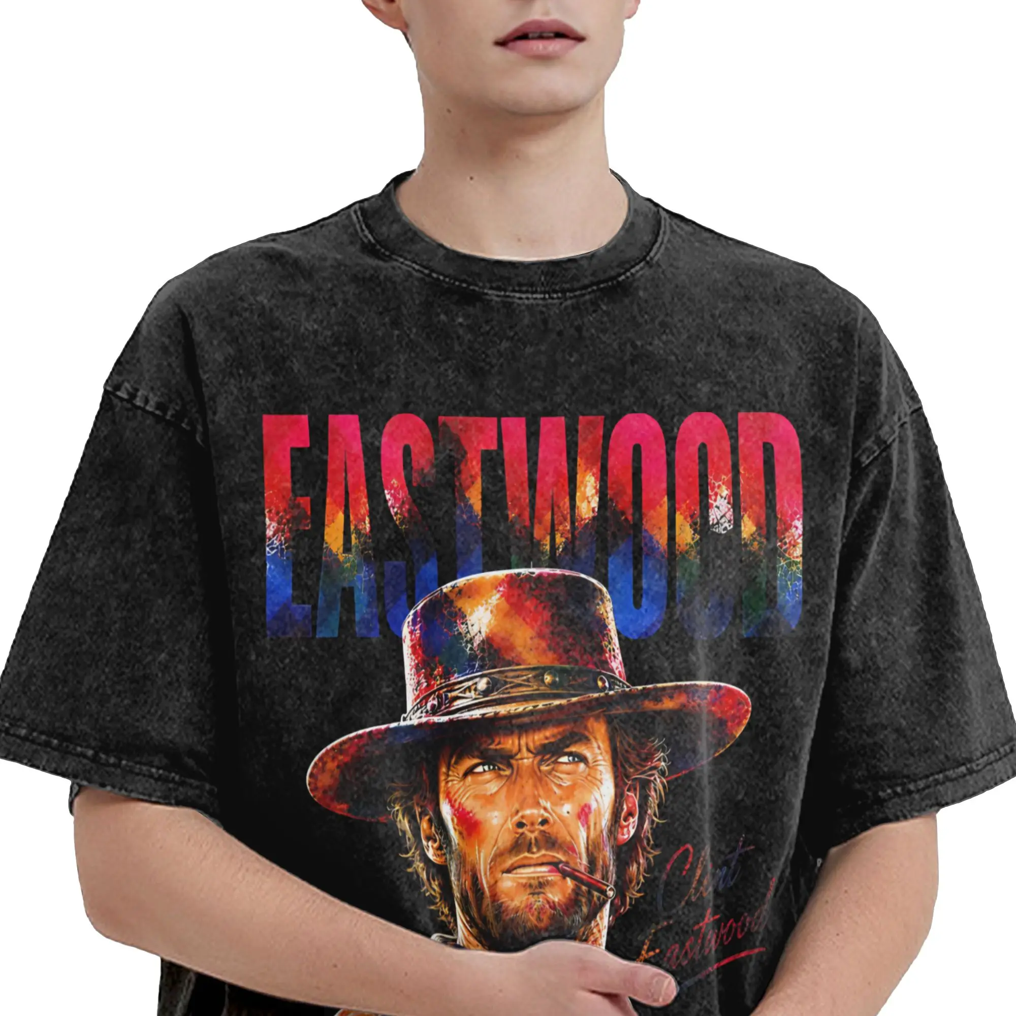 Eastwood Legends Never Fade T Shirts Hip Hop Washed Short Sleeve Oversize T-Shirt  Casual for Men Women Streetwear Summer Tees