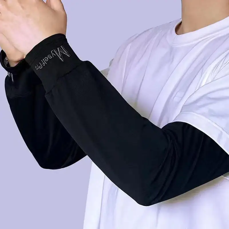 1Pair 2025 Summer Ice Silk Men's Loose Sunscreen Sleeves UV Ice Gloves Riding Arm Guards Sport Running Driving Absorbent