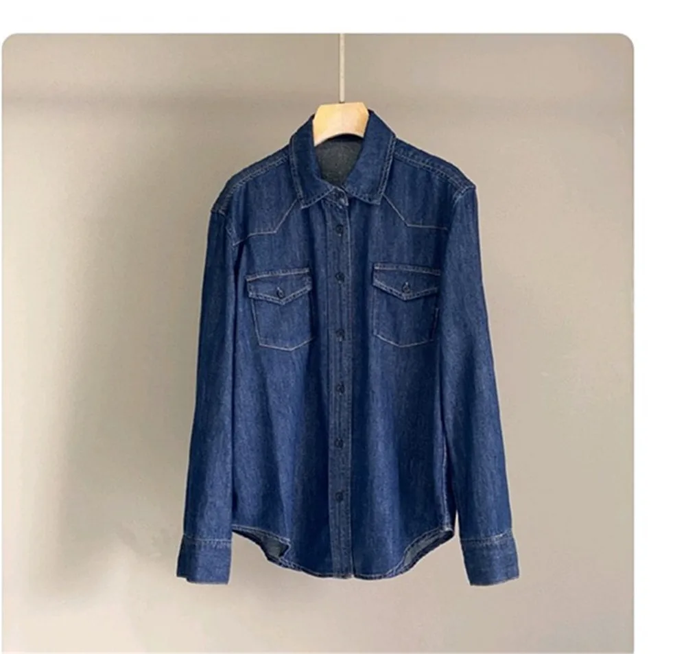 

25 Spring/Summer New Women's Lapel is Fashion Versatile Casual Long Sleeve Denim Top Shirt Coat