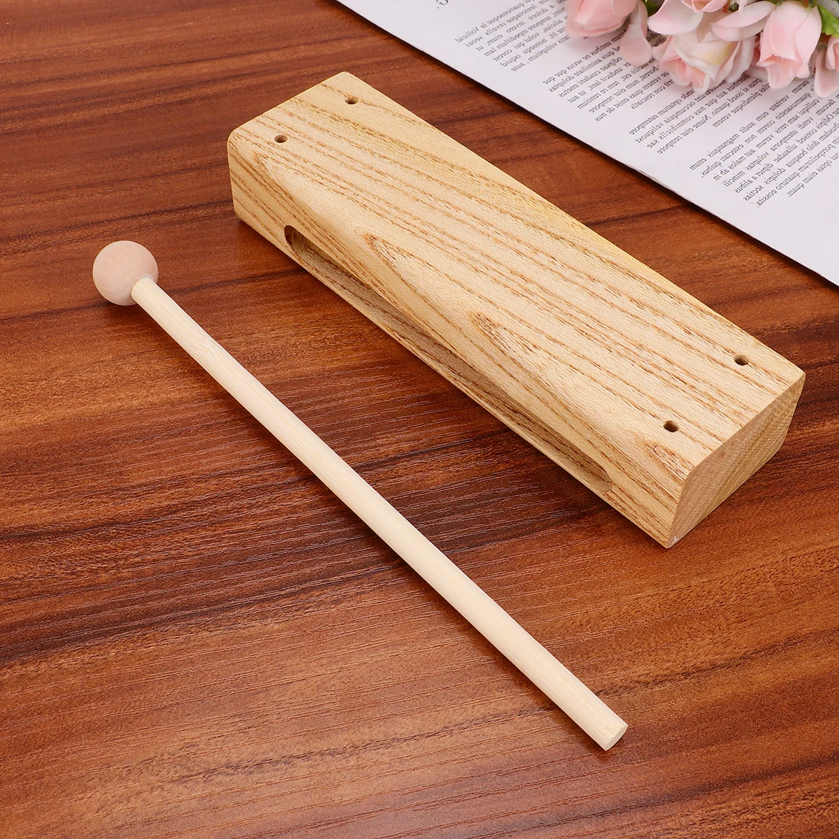 

Wood Block Percussion Instrument Solid Hardwood Rhythm Block Mallet Sturdy Musical Tool Mounting Holes Sound Performance