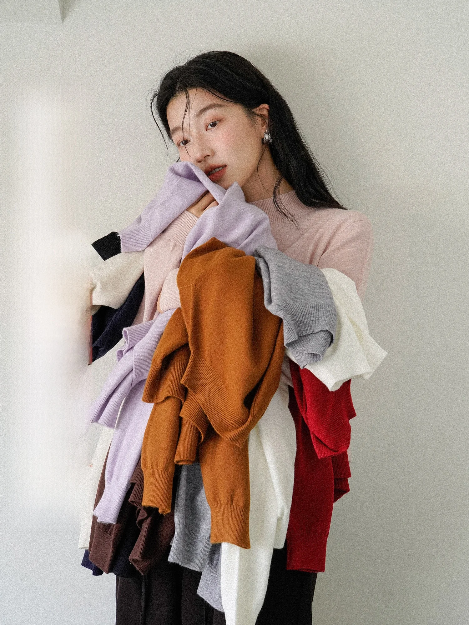 

Pink f High Ne Knitted Wool Base irt Women's Spring Winter Inner Wear Sweater Can Be Worn outside Korean Sle Top