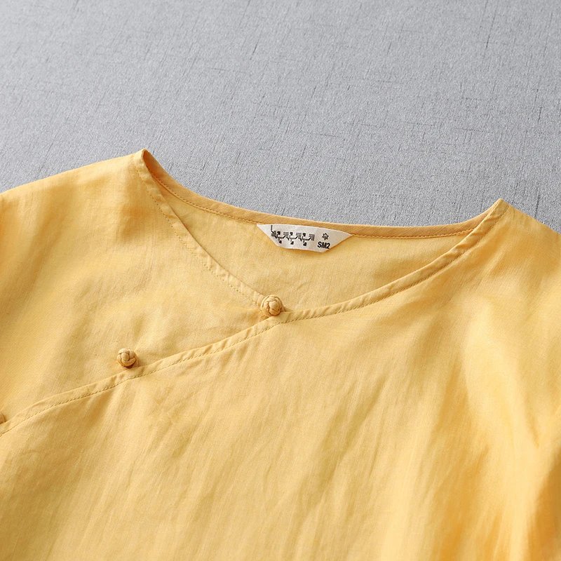 Ming Dynas Sle Longueur Moyenne Brodée Soie irt Chinois Sle Col Oblique Léger Respirant Double L...