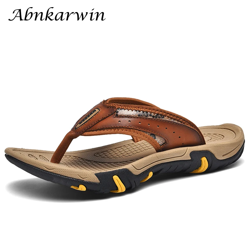 Men Genuine Leather Flip Flops Slippers Outdoor Summer Shoes Beach Chanclas Hombre Chinelo Masculino Claquette Homme