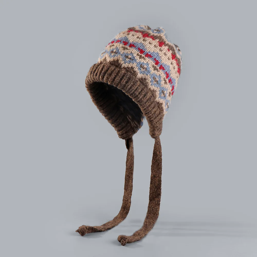 

Earflap Hat Women Winter Knit Cap Warm Accessory For Autumn Skiing Outdoors Sports Cold Weather