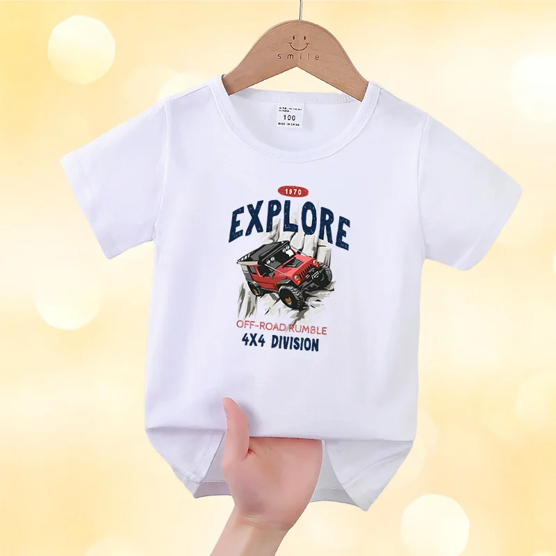 الأطفال قصيرة الأكمام مشروط حفارة طباعة تي شيرت طفل الكرتون الصيف سيارة الأعلى للبنين والبنات ملابس الطفل #3