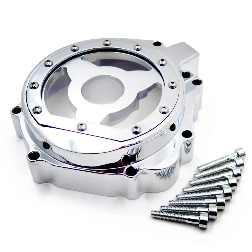 Aftermarket Motorcycle Engine Stator Cover See Through for Suzuki 2005-2008 GSXR 1000 Chrome /Black Left