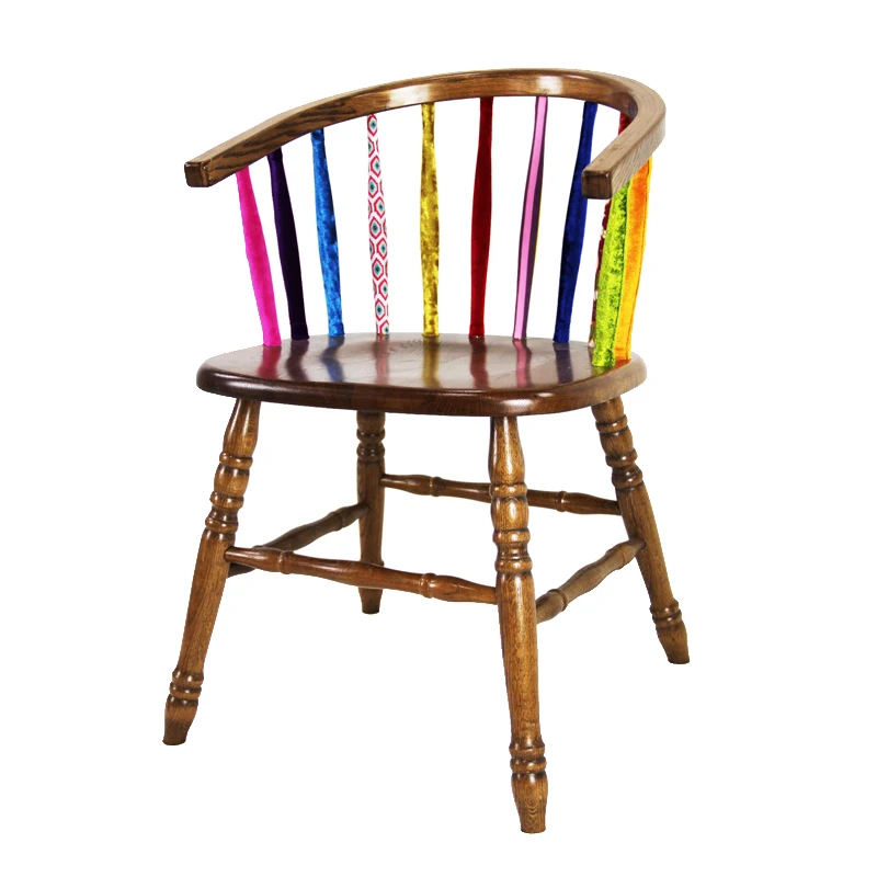 كرسي طعام من الخشب الصلب غير رسمي في الريف الأمريكي، كرسي دراسة، كرسي قراءة للشرفة، كرسي مقهى وندسور #2