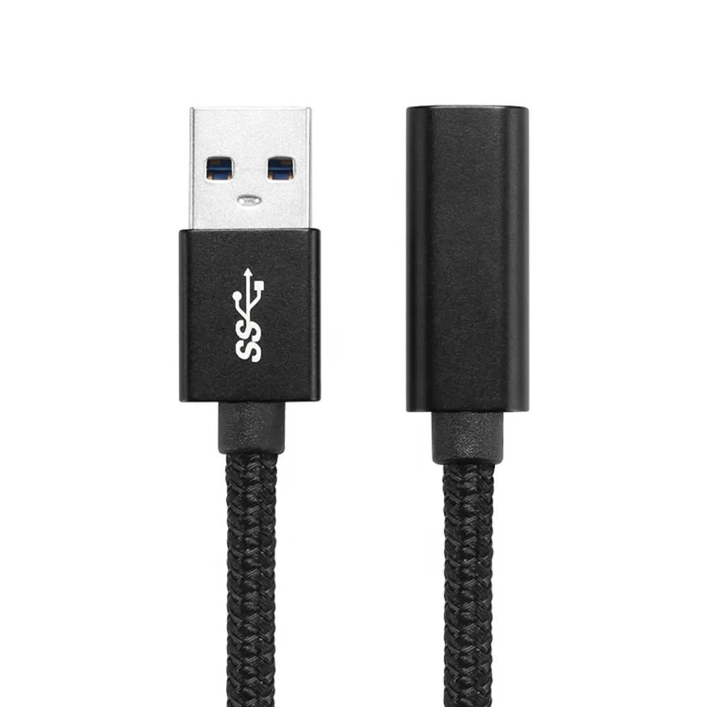 USB C타입 암에서 USB 3.0 수 어댑터 케이블, 검은색 편조 익스텐션 케이블, 최대 10Gbps