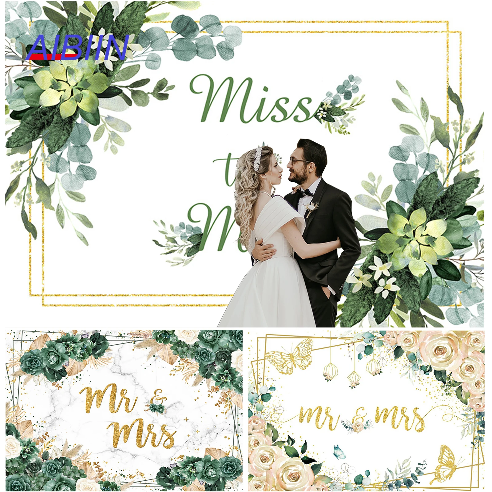 

Miss to Mrs Photography Backdrop Green Leaves Floral Background Wedding Bridal Shower Engagement Party Decorations Supplies