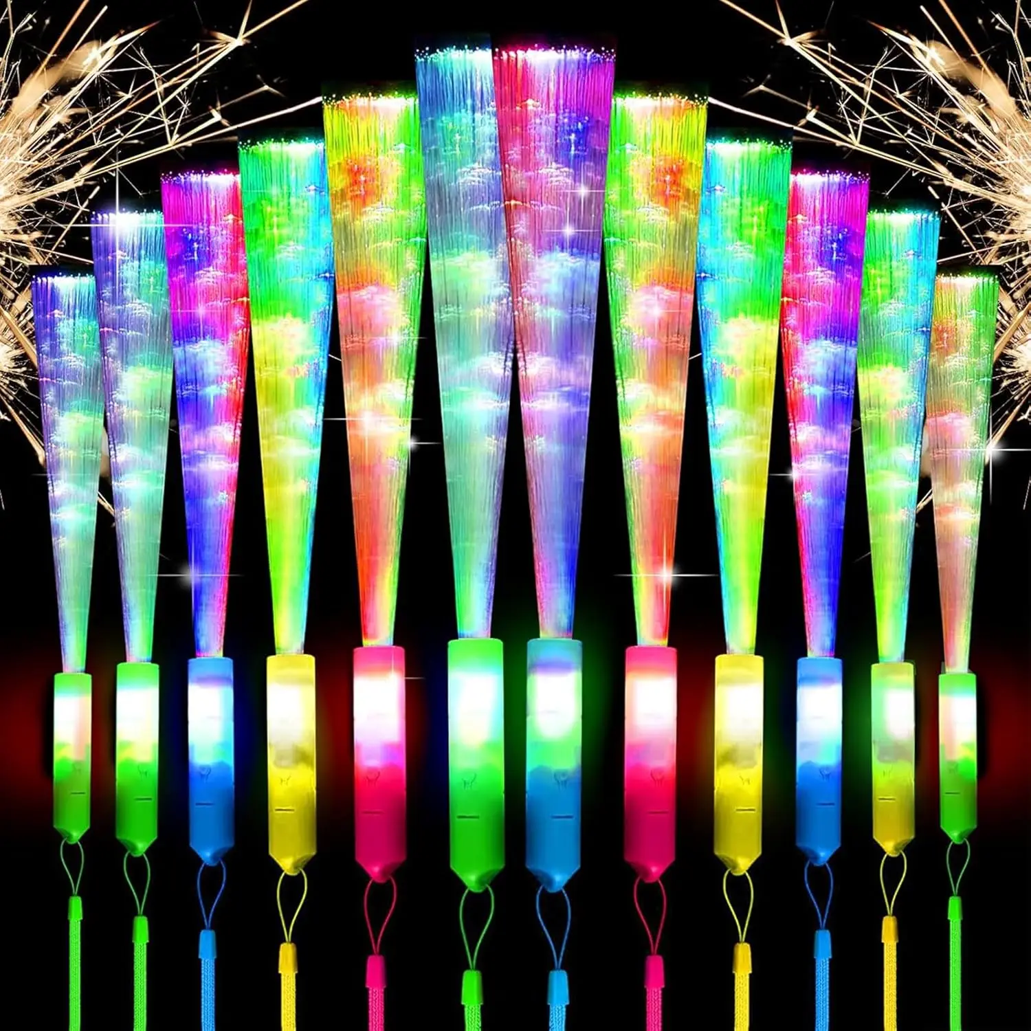 

3 PCS Fiber Optic Light Up Wand Colorful Flashing Fibre Optic Lights 3 Modes 7 Blinking Colors LED Glow Sticks for Party Concert