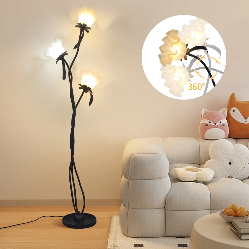 

Vintage 3 Heads Flower Lotus Lamp with Flexible Neck Shaft Floor Lamp for Living Room Bedroom Bedside Lamp Indoor Lighting