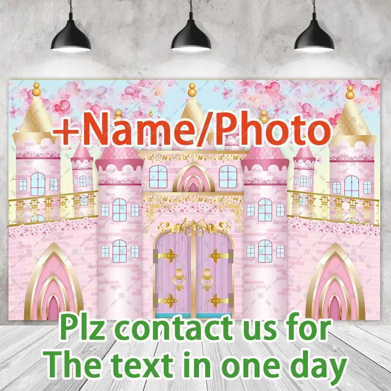 Pink Gold Castle Party Backdrops Baby Shower Children Kids Photography Cake Smash Floral Background Shoot Customize Name Photo