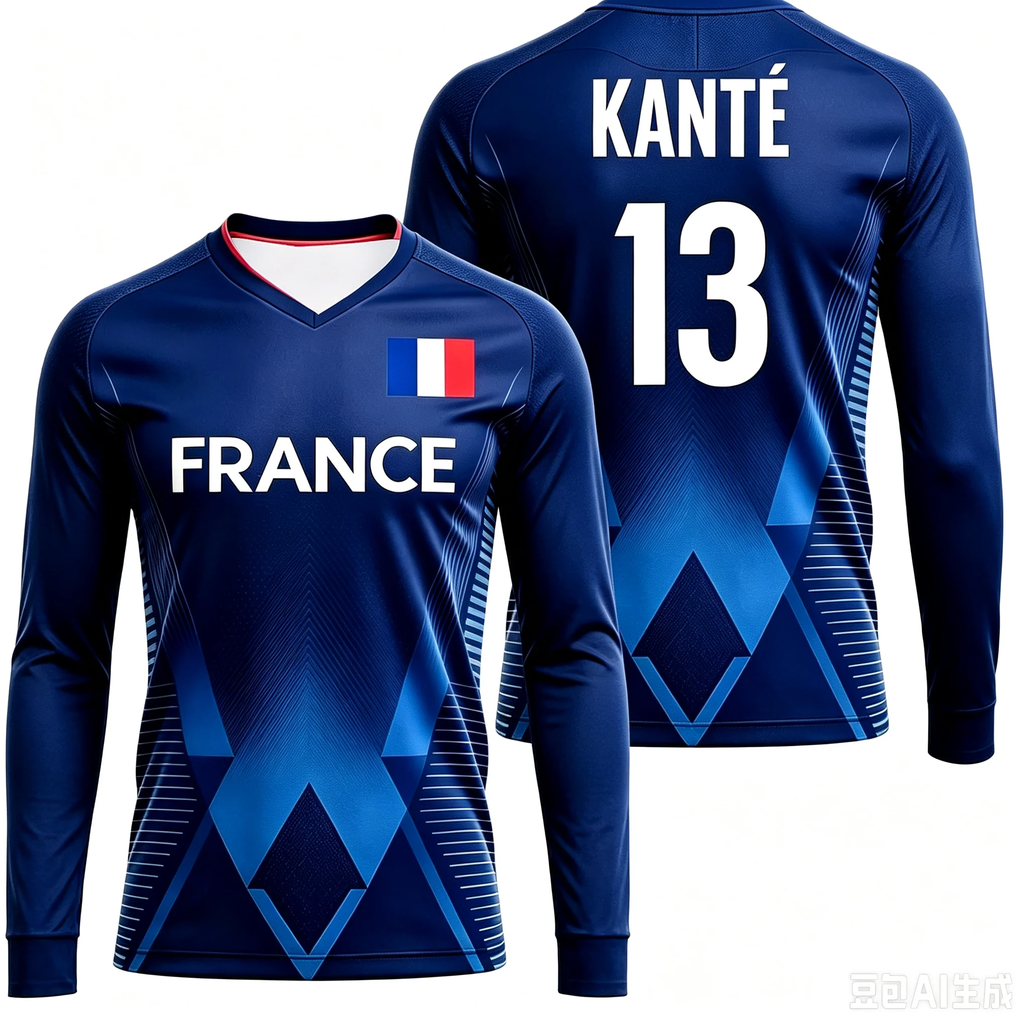 2026 New France National Long Sleeve Football Jersey, V-Neck Quick Dry Breathable Casual Plus Size Sports Tee Unisex
