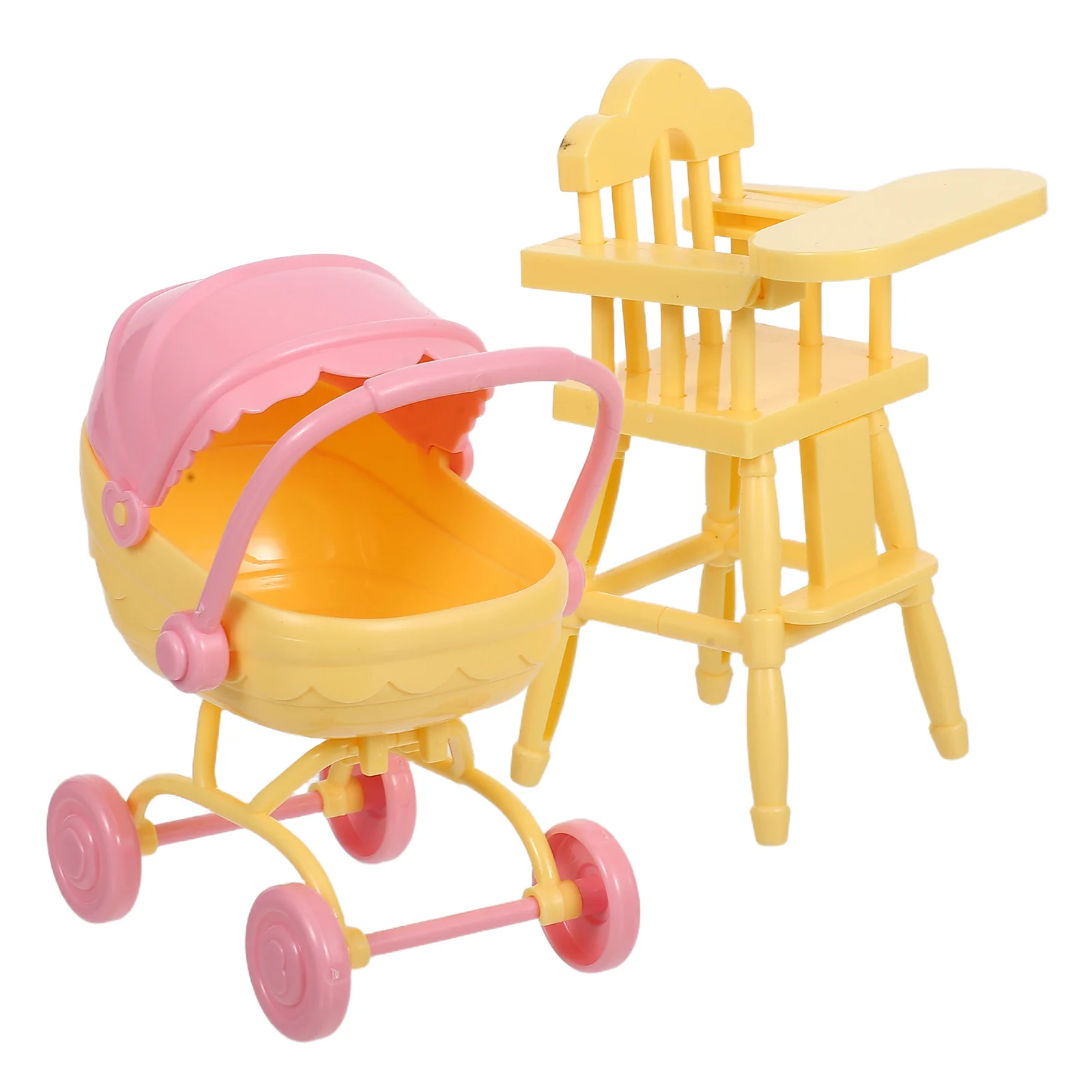 1 set 1 Set Mini Highchair Stroller Realistic Dollhouse Furniture For Kids Pretend Play Easy Clean Abs Miniature Accessories