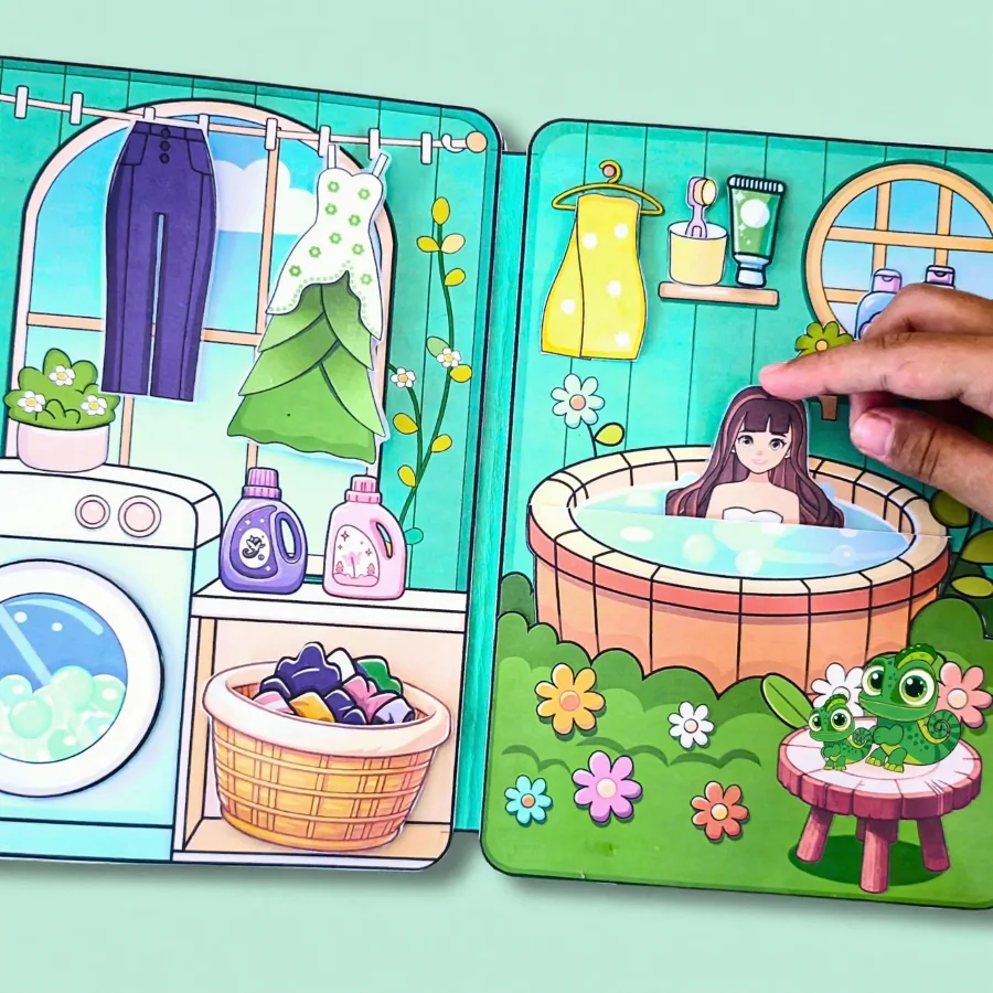 Elven Cottage Silent Book DIY Kit, No-Cutting Handmade Toy Book, Concentration Training Educational Game, Parent-Child Sticker C