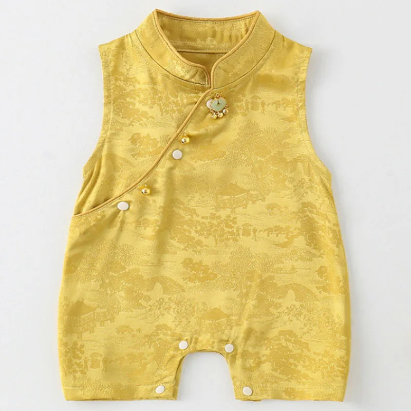 Summer Rompers Newborn Girls Clothes Chinese Style Cute Fashion Print Sleeveless Jumpsuits Baby Boy Stuff Toddler Clothing B124
